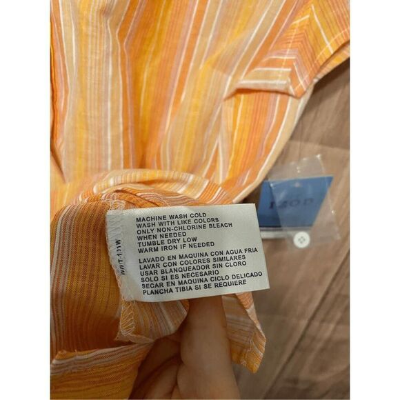 IZOD Medium NWT light summer blouse button up top shirt orange/yellow striped - Picture 2 of 7